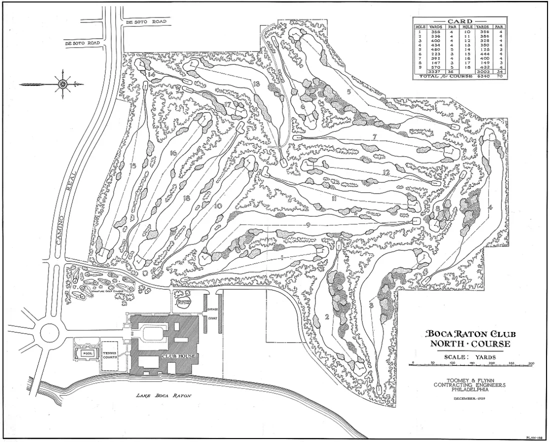 Boca Raton Resort Club - North Course architectural drawing 1929. Designed by William Flynn.