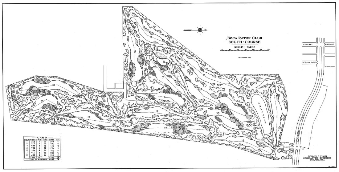 Boca Raton Resort Club - South Course architectural drawing 1929. Designed by William Flynn.