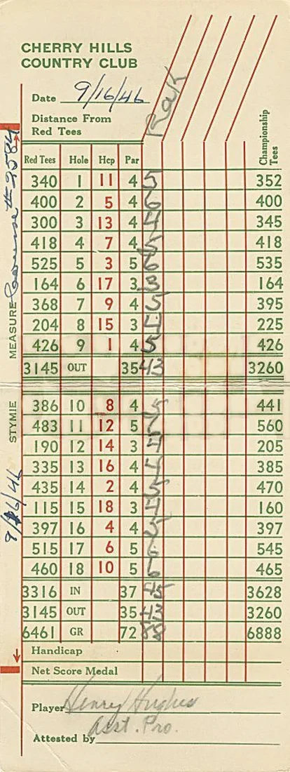 Cherry Hills Country Club Scorecard 1946