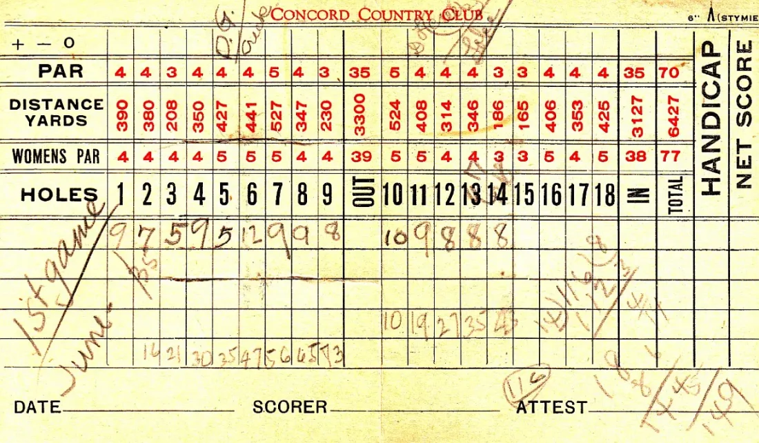 Brinton Lake Club NKA Concord Country Club Scorecard 1940s